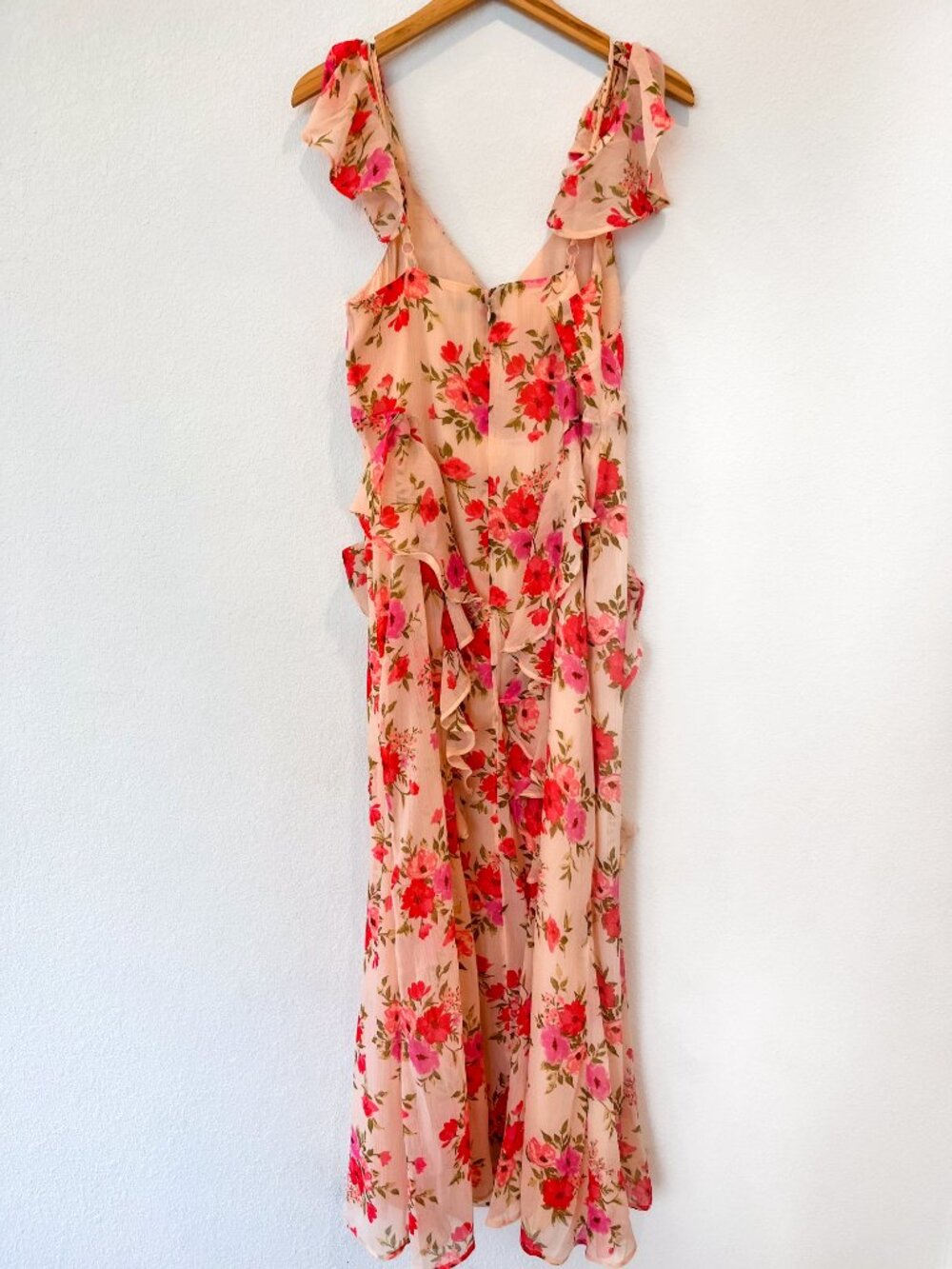 NWT Old Navy Pink Floral Off Shoulder Ruffle Chiffon Maxi Dress Wedding Guest 8 - Picture 6 of 10